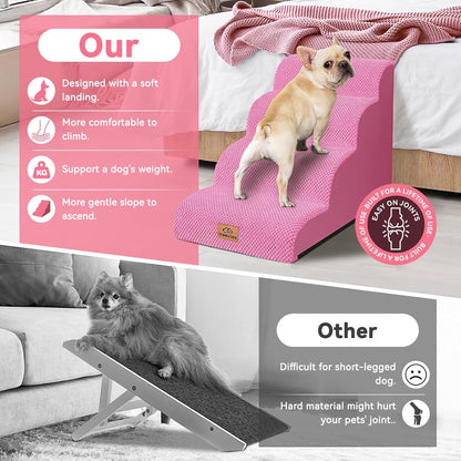 Zerbuger Dog Ramp and Stair for Bed 16" H-20 H,3-Step Cat Stair for Sofa and Chair,4-Step Dog Ramp for High Bed and Window,Durable Nonslip Fabric Cover for Indoor (Coffee-16 H, Pet Friendly, 3)