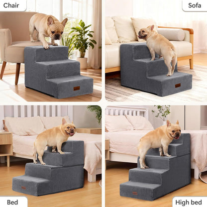 Aodisman Dog Steps for Bed and Couch, 4-Step Pet Stairs for Small Dogs, Indoor Non-Slip Dog Stairs for Old Cats, Puppy, Small Medium Dogs,18.5" H,Grey