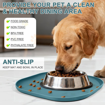 Small Silicone Pet Food Mat with Raised Edge for Food and Water Bowl, Square Dog Feeding Mats, Cat Food Trays for Floor Waterproof, Rubber Tray for Dogs and Cats, 12 x 12 x 0.7 Light Olive Green