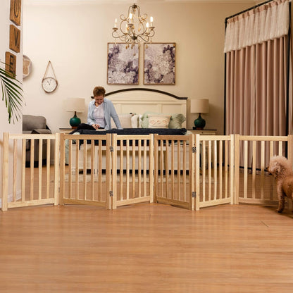 LZRS 2-Panel Wooden Free Standing Foldable Dog Gate Indoor – Solid Hardwood 24" High, Step-Over Safety Pet Gate for Doorways, Stairs & Small Spaces - Indoor Use, White