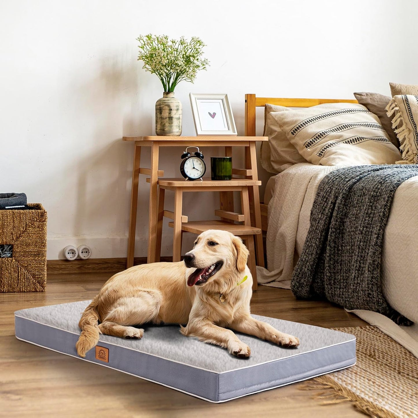 Sunheir Orthopedic Dog Bed for Large Dogs - Big Waterproof Dog Crate Bed with Removable Washable Cover, Egg Crate Foam Support, Anti-Slip Bottom, Deluxe Plush Pet Bed Mat (Grey)