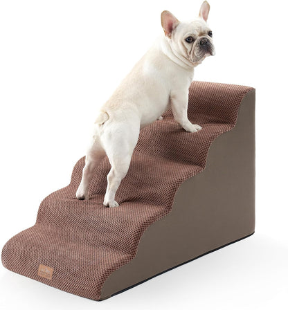 COZY KISS Extra Wide Dog Stairs with Tunnel, Foam Detachable Large Dog Step for Small Pet, Puppy or Cats, Medium Pet Ramp for High Bed, Couch, Sofa or Car, 19.7x33x22.4 inch, 5 Step, Beige