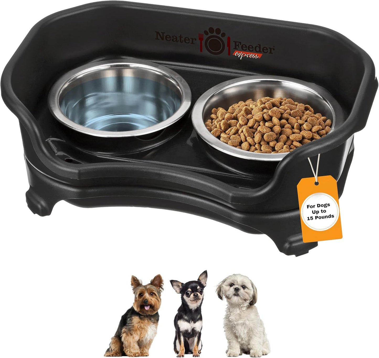 Neater Feeder Express Mess Proof Dog Bowls Elevated for Small Breeds under 15 Lb, Made in USA, No Spill Raised Dog Food Bowl Stand, Stainless Steel Food and Water Bowl Set, Feeding Station, Cappuccino