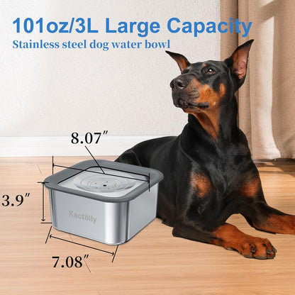 Kactoily 3L/101oz Large Capacity Dog Water Bowl Stainless Steel No Spill Dog Bowls Slow Drinking Dog Water Feeder Dispenser