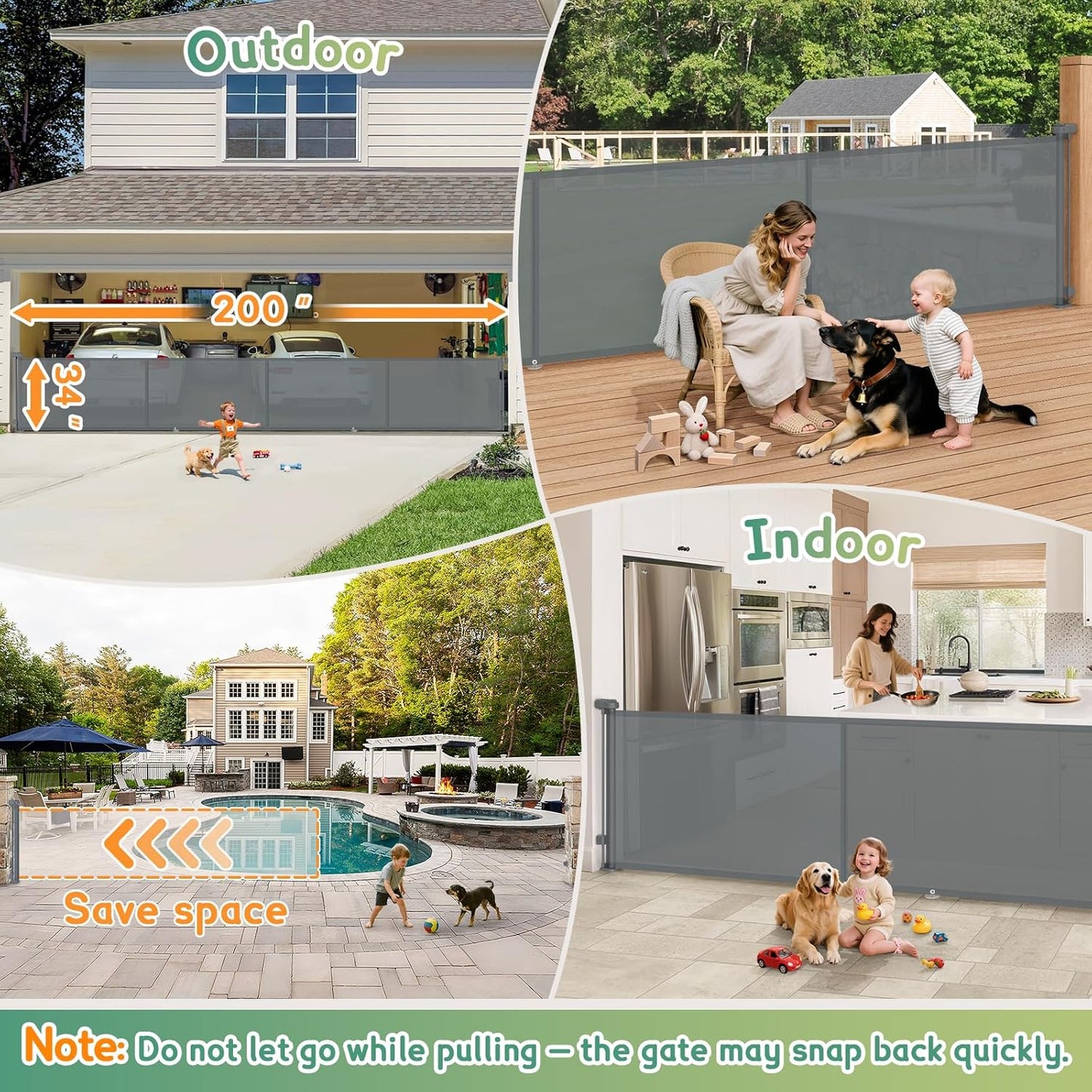 Retractable Baby Gates Extra Wide 150" × 34" Tall for Large Opening 12.5 Foot Retractable Dog Gate for Doorways, Stairs, Aisle, Indoor/Outdoor Retractable Gate for Garage, Hallways, Deck