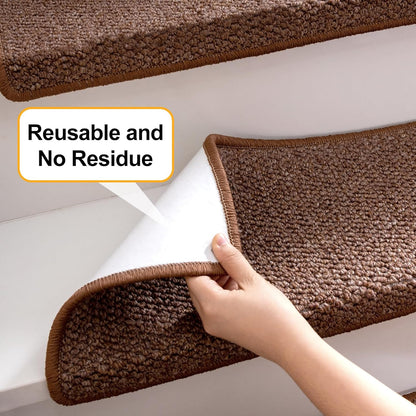 Bullnose Carpet Faux Sisal Stair Treads | Set of 14 | Stair Treads for Wooden Steps Indoor Anti Slip Braided Staircase Protector Pet Friendly Rugs Covers 9.44" X 29.5"x 1.9",Golden