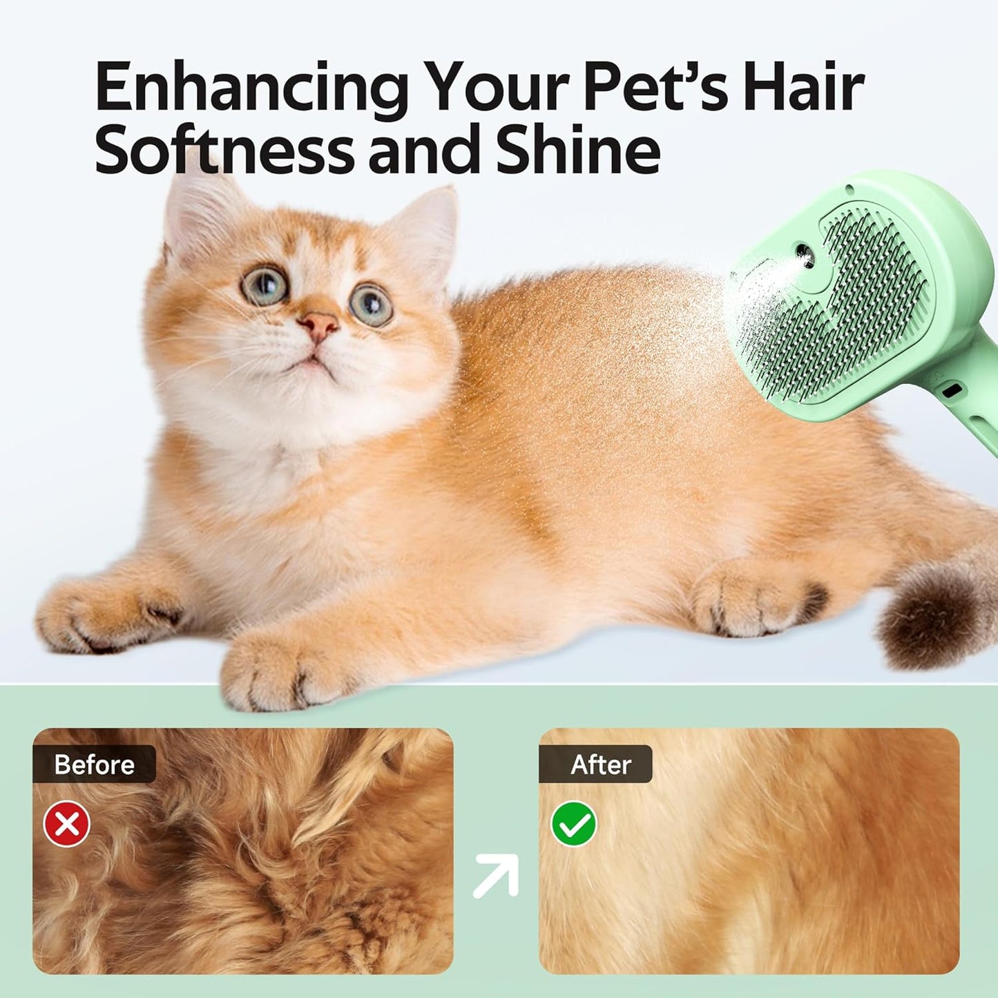 Pet Grooming Brush with Electronic Mist Spray - Gentle Deshedding Tool for Cats & Dogs, Pet Steam Brush，Reduces Shedding, Soft Bristles, Promotes Healthy Coat-Comes with a hair smoothing comb-White