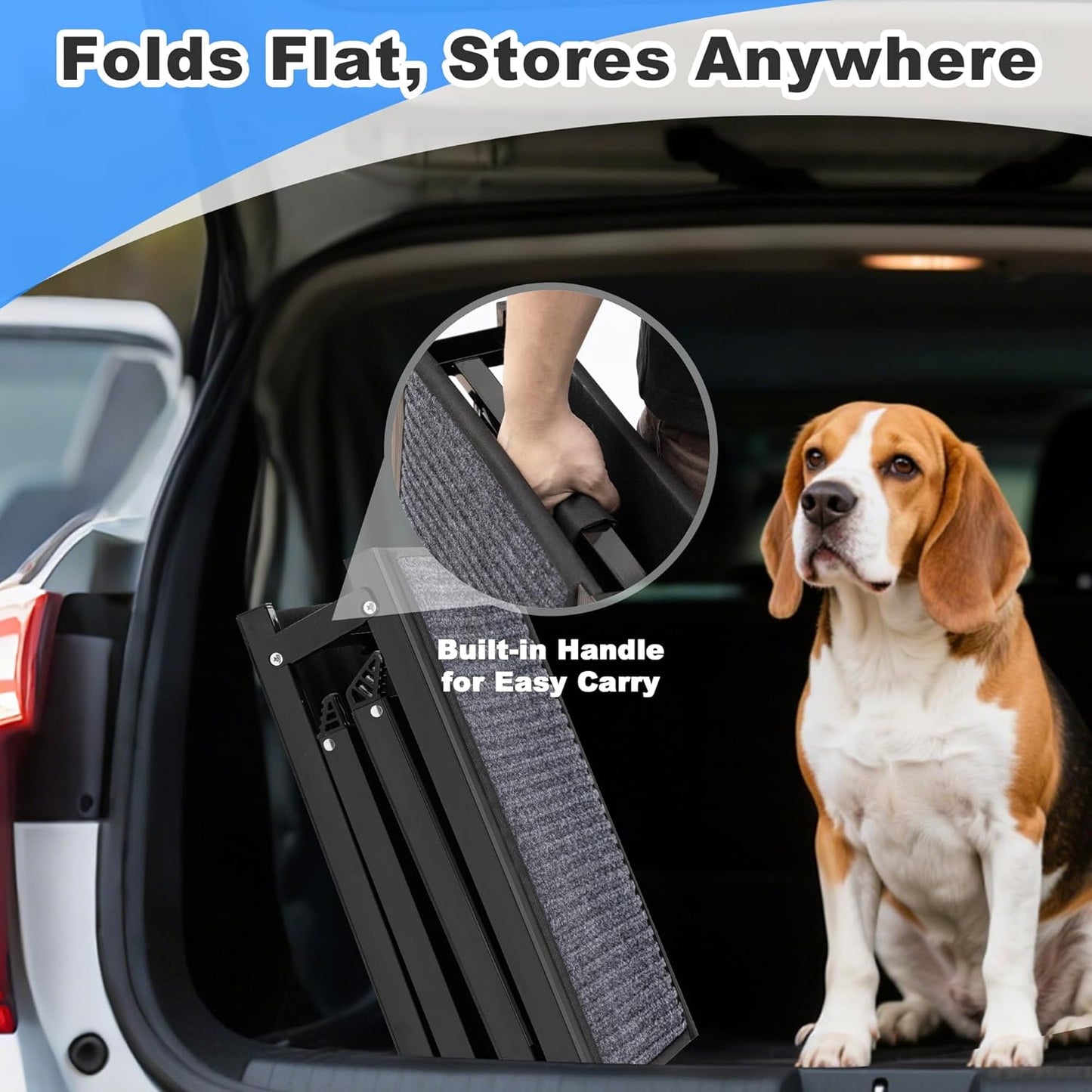 COSIEST Dog Ramp for Car, 63" L x 17.3" W Folding Pet Ramp for Large Dogs Up to 250LBS, Portable Dog Steps with Non-Slip Surface for SUV, Bed, Couch
