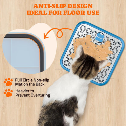 Lick Mat for Dogs & Cats, Stainless Steel Pet Slow Feeder for Crate Boredom & Anxiety Reduce, Cat Licking Pads with Spatula & Scrubbing Brush, Blue