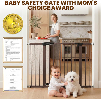 Mumeasy 29.7-46" Baby Gate for Stairs, Pressure Mounted Dog Gate for Doorways, Auto Close Walk Through Pet Gate Indoor, Extra Wide Metal Child Safety Gate, Mom's Choice Awards Winner, Black