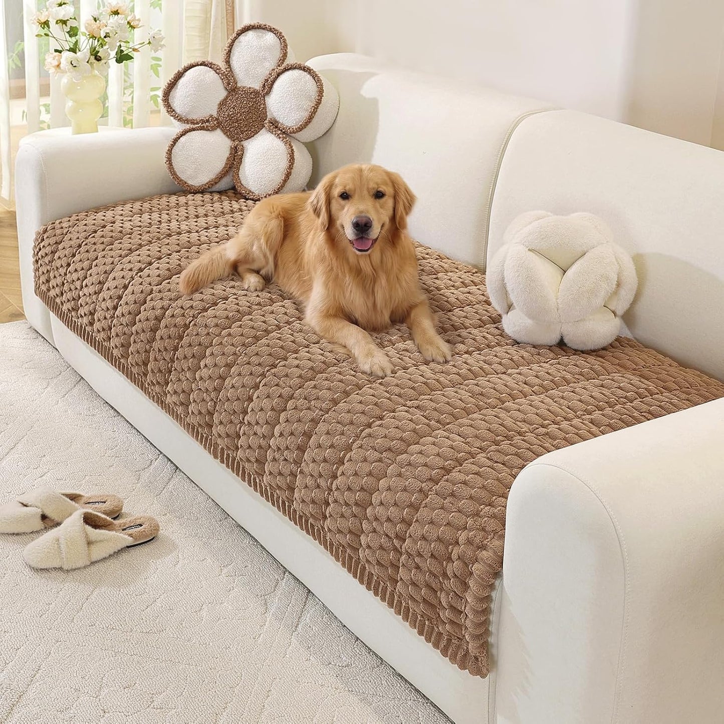 OstepDecor Couch Cover for Dogs, Washable Non Slip Sofa Cover for Pets, Soft Couch Covers for Sofa, Loveseat and Sectional, Furniture Protector Against Pet Hair & Scratches (27.6" x 27.6", Khaki)