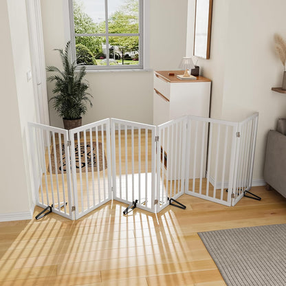 Dog Gate 32" Tall Foldable Dog Gate for Doorways Freestanding Pet Gate for Dogs Indoor (Walnut, 3 Panel)