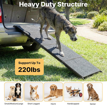 Veehoo Dog Ramp for Car Truck SUV 71" Long 20" Extra Wide, Foldable Dog Ramp with Non Slip Rug Surface for Large Dogs, Portable Folding Outdoor Pet Stairs for Dogs to Get in Car, Support up to 220lbs