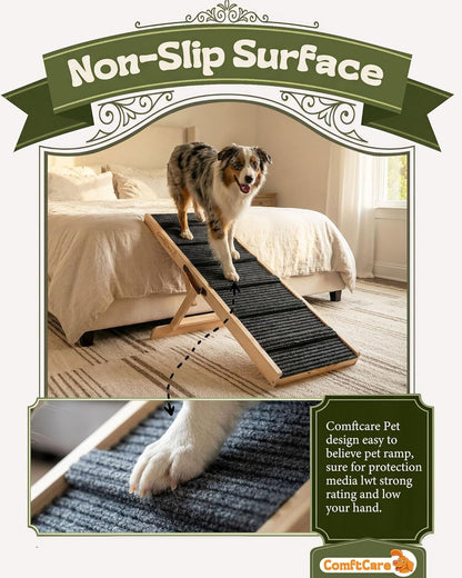 Adjustable Dog Ramp for Small Dogs, Foldable Pet Ramp for Bed & Couch, Non-Slip Indoor Ramp, Portable, Joint-Friendly Design, Supports up to 35 lbs