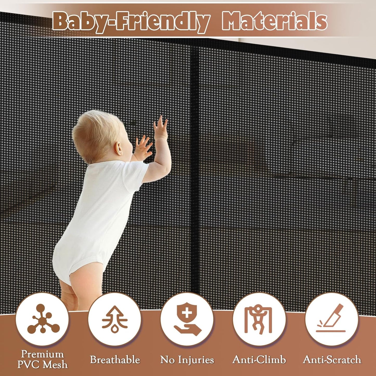 236" Retractable Baby Gate Extra Wide, 41" Tall Retractable Dog Gate for Stairs, Doorways, Decks, Mesh Gate Long Child Gate Pet Gate for Indoor, Outdoor, with Reinforced Mesh Rods, Dual Locks