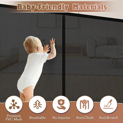 236" Retractable Baby Gate Extra Wide, 41" Tall Retractable Dog Gate for Stairs, Doorways, Decks, Mesh Gate Long Child Gate Pet Gate for Indoor, Outdoor, with Reinforced Mesh Rods, Dual Locks