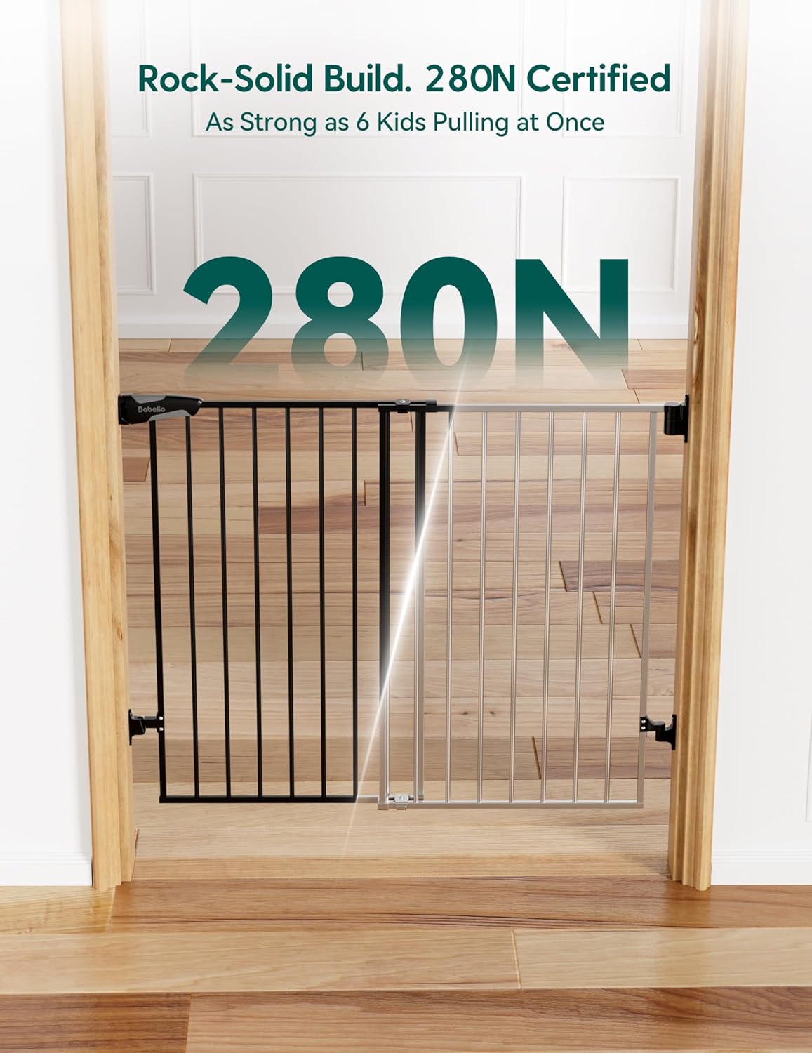 Babelio Baby Gate for Stairs, Kitchen & Doorways, 26-43" W 28" H No Bottom Bar| Easy Installation| One-Handed Operation| Auto-Close| Hardware Mount (Drill Needed) Safety Dog/Pet Gate Indoor (White)