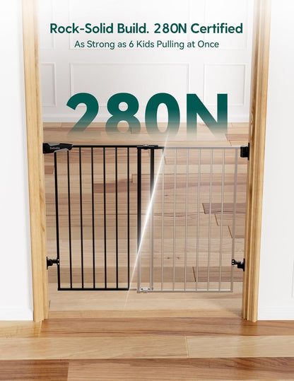 Babelio Baby Gate for Stairs, Kitchen & Doorways, 26-43" W 28" H No Bottom Bar| Easy Installation| One-Handed Operation| Auto-Close| Hardware Mount (Drill Needed) Safety Dog/Pet Gate Indoor (White)