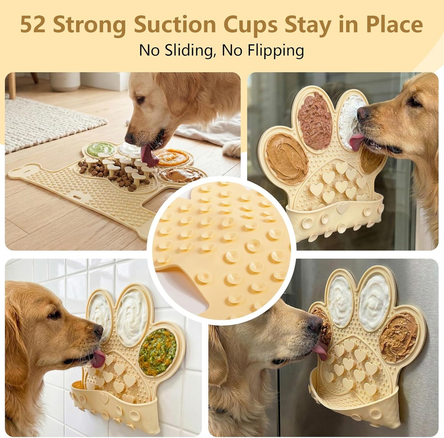 Dog Lick Mat with Suction Cups, Slow Feeder & Enrichment Mat for Dogs & Cats, Silicone Feeding Mat for Wet & Dry Food, Anxiety Relief, Mess-Free Foldable Pocket Design, Pink