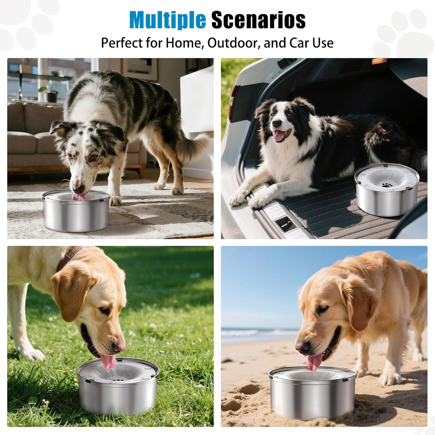 SCHITEC Dog Water Bowl No Spill 1.2L/40oz Slow Drinking Anti-Splash Stainless Steel Dog Bowl with Floating Disk, Spill Proof Pet Travel Water Dispenser for Sloppy Messy Drinkers(Light Gray)