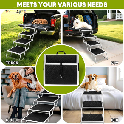 Dog Stairs for Large Dogs,Dog Stairs for Cars,Foldable Dog Ramp Pet Steps Light Weight Aluminum,Extra Wide Dog Stair for Large Dogs,High Beds, Trucks, Supports up to 200 lbs (Extra Wide-4 Steps)