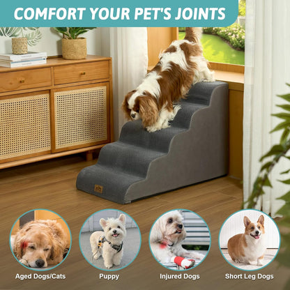 COZY KISS Extra Wide Dog Stairs with Tunnel, Foam Detachable Large Dog Step for Small Pet, Puppy or Cats, Medium Pet Ramp for High Bed, Couch, Sofa or Car, 19.7x33x22.4 inch, 5 Step, Beige