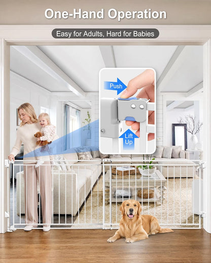 Betertek 45-80" Extra Wide Baby Gate for Large Openings-No Bottom Bar&Extra Wide Walk Thru Door, Chew&Impact Resistant Metal Heavy Duty Dog Gate, Hardware Mount Safety Indoor Extra Long Pet Gate