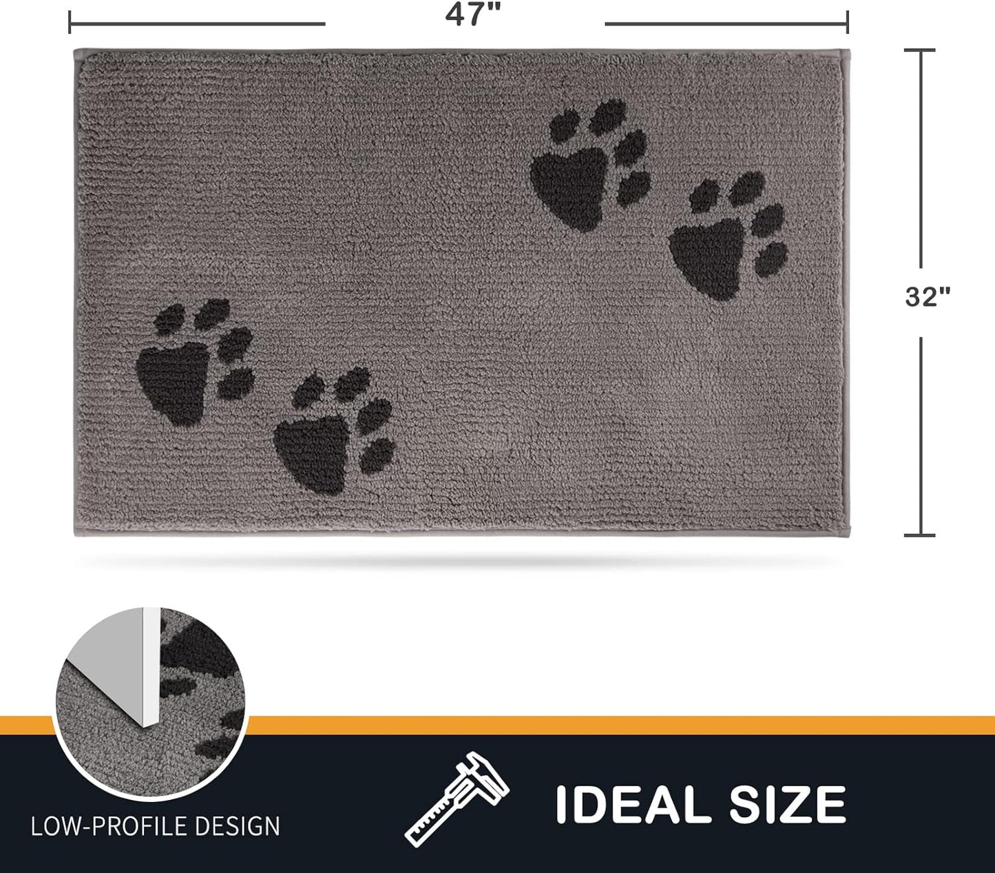 PURRUGS Dirt Trapping Door Mat 20" x 31.5", Non-Skid/Slip Machine Washable Microfiber Entrance Rug, Shoes Scraper, Dog Doormat, Super Absorbent Floor Mat for Muddy Wet Shoes and Paws, Grey