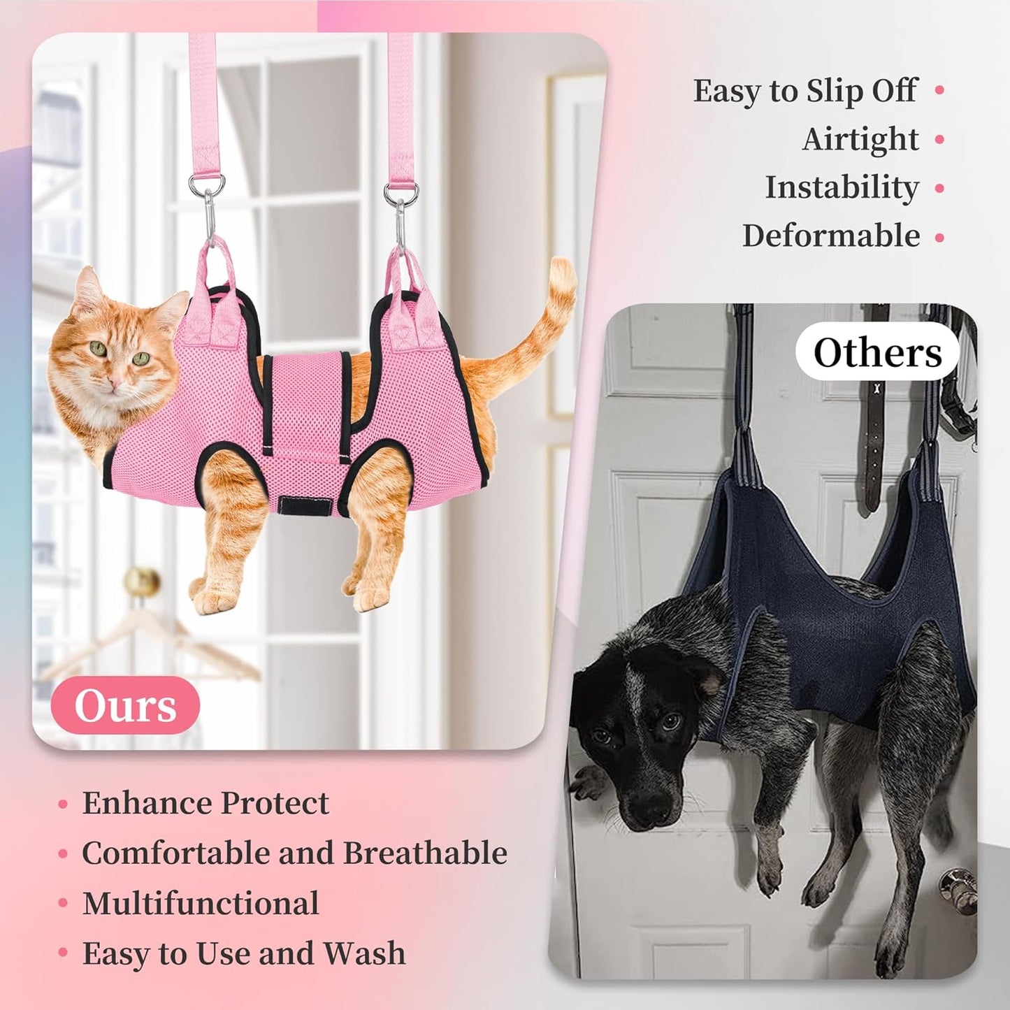 PatiencET Dog Grooming Hammock, Pet Grooming Hammock for Cats & Dogs with Security Strap, Dog Sling for Nail Trimming with Nail Clippers/Trimmer, Nail File, Pet Comb(Pink S)