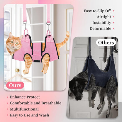 PatiencET Dog Grooming Hammock, Pet Grooming Hammock for Cats & Dogs with Security Strap, Dog Sling for Nail Trimming with Nail Clippers/Trimmer, Nail File, Pet Comb(Pink S)