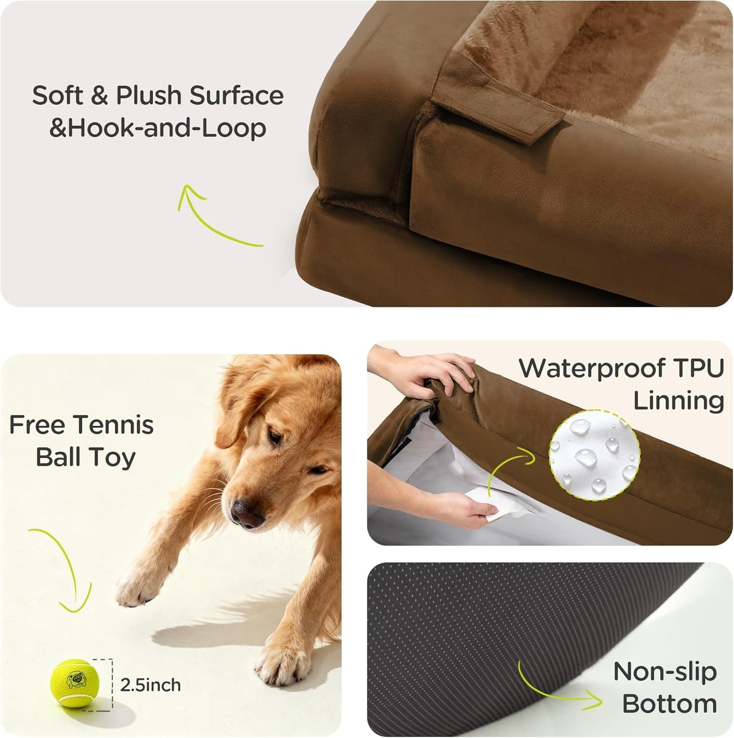 Extra Large Dog Bed, Orthopedic XL Washable Memory Foam Bed for Big Dogs Waterproof Pet Couch Sofa Bolster with Removable Cover, Non-Slip Bottom, Tennis Ball Toy, 42x30