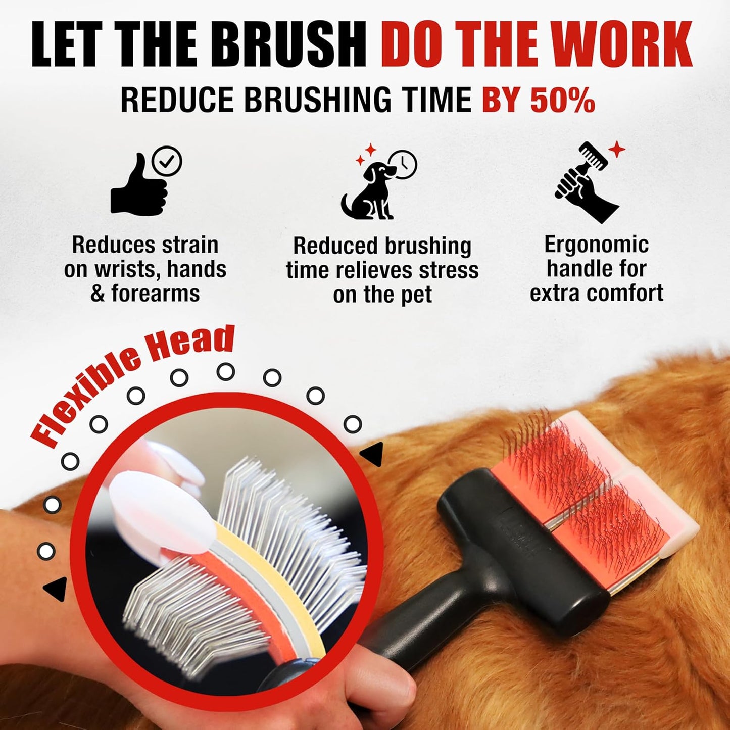 FlexIt Home - Flexible Slicker Brush for Dogs - Dog Grooming Brush for Poodles, Golden Doodles, Huskies, Retrievers, and Labradoodles - Professional 3-in-1 System & Video Trainings (Single, Soft Flex)