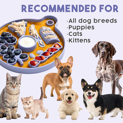 Awoo Smorgasboard - Silicone Dog and Puppy Lick Mat and Slow Feeder with Suction Cups - Non-Slip, Dishwasher Safe Pet Dish - Extends Mealtime for Fast Eaters - for Wet & Dry Food (Misty Blue)