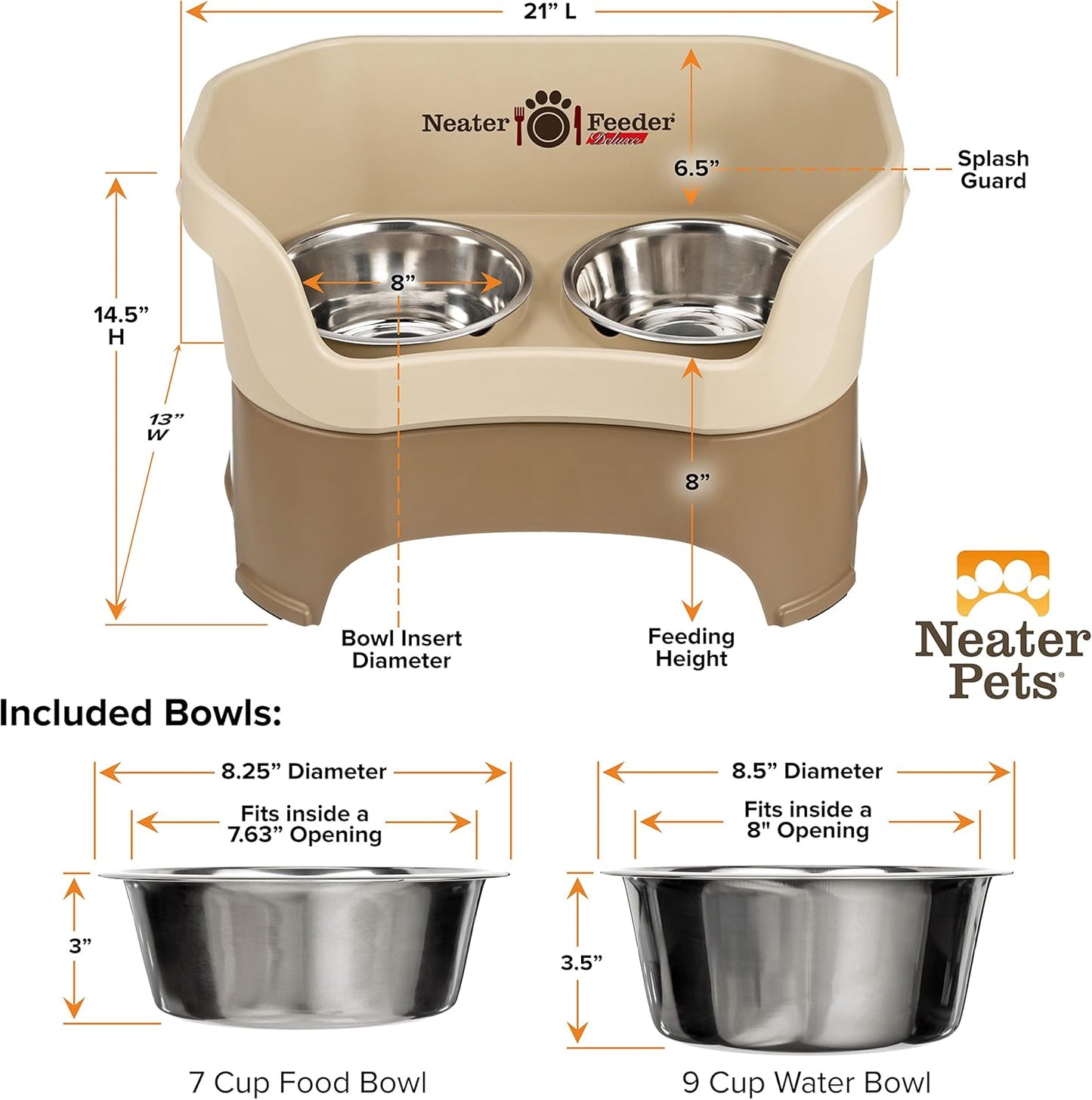 Neater Pet Brands Neater Feeder Deluxe Mess Proof Dog Bowls Elevated for Large Dogs Over 40 lbs, Made in USA, No Spill Raised Dog Food Bowl Stand Feeding Station, Food and Water Bowl Set, Black