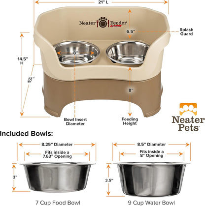 Neater Pet Brands Neater Feeder Deluxe Mess Proof Dog Bowls Elevated for Large Dogs Over 40 lbs, Made in USA, No Spill Raised Dog Food Bowl Stand Feeding Station, Food and Water Bowl Set, Black