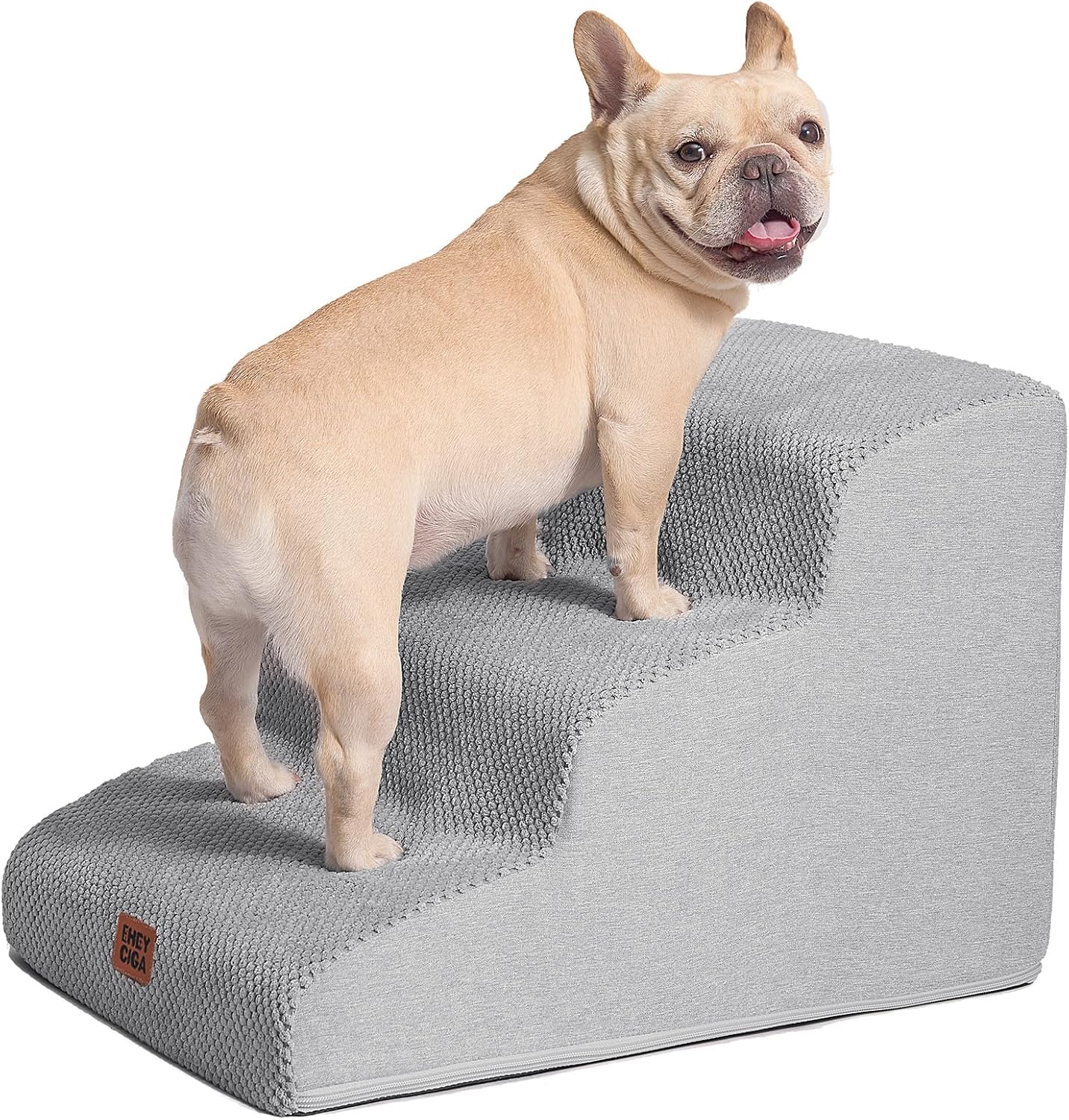 EHEYCIGA Curved Dog Stairs Ramp for High Beds 19.7" H, 4-Step Dog Steps for Small Dogs and Cats, Pet Stairs for High Bed Climbing, Non-Slip Balanced Pet Step Indoor, Grey