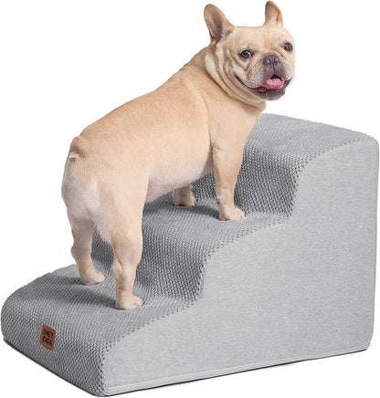 EHEYCIGA Curved Dog Stairs Ramp for High Beds 19.7" H, 4-Step Dog Steps for Small Dogs and Cats, Pet Stairs for High Bed Climbing, Non-Slip Balanced Pet Step Indoor, Grey