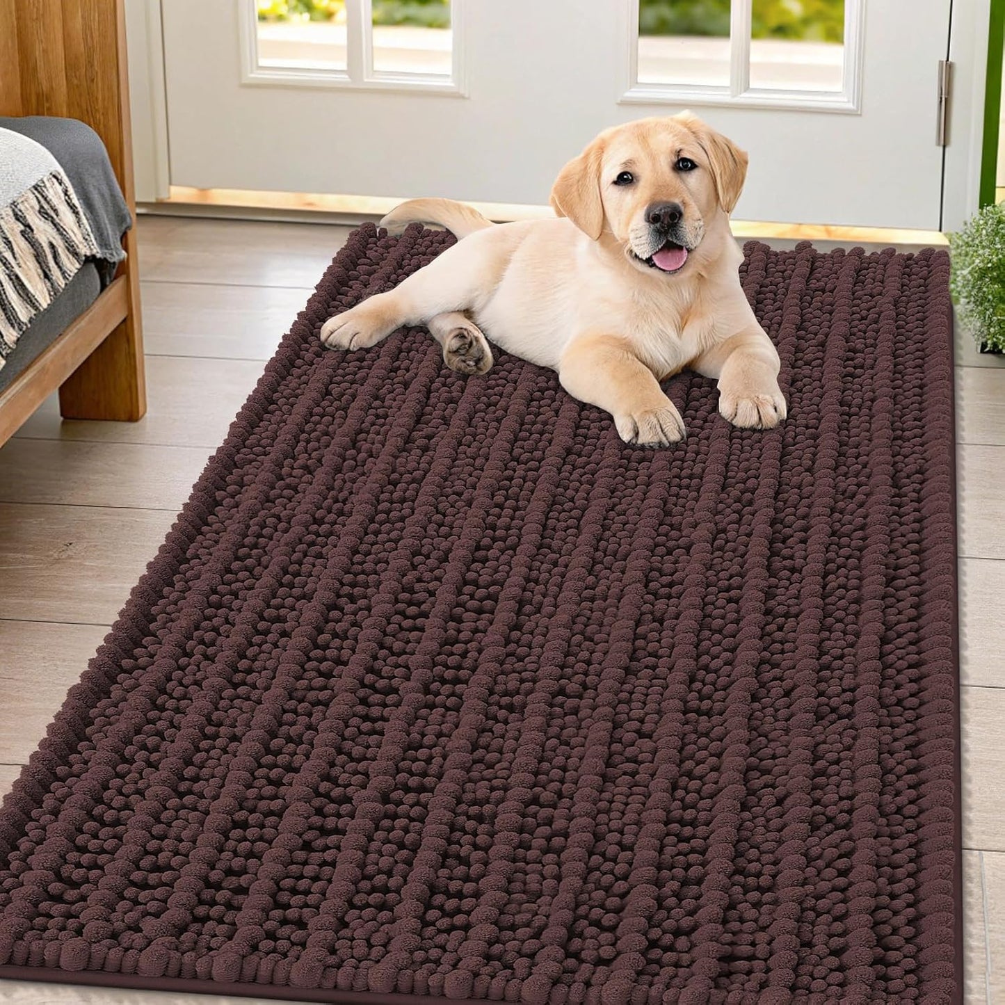 Smiry Dog Door Mat for Muddy Paws 30x20, Extra Soft Absorbent Chenille Doormat, Trap Moisture and Dirt, Non-Slip Machine Washable Front Door Mat for Indoor Entrance Inside Floor, Grey