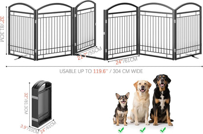 Folding No-Assembly Metal Freestanding Dog Gate with Door Walk Through,32" Height Pet Fence,144" Extra Wide Accordion Puppy Folding Playpen for Doorways,House,Stairs (6 Panels,White)