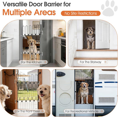 Metal Retractable Dog Gate for Front Door, Adjustable Pet Barrier & Door Blocker, Foldable Gate for Apartments, RVs, Indoor and Outdoor Use, 26” x 30”