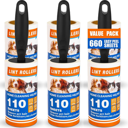 Lint Roller, 660 Sheets with 3 Handles, Pet Hair Remover for Laundry and Clothes, Extra Sticky Lint Rollers for Pet Hair, Dog & Cat Hair Removal Tool, Reusable Lint Brush for Furniture, Car, Wardrobe