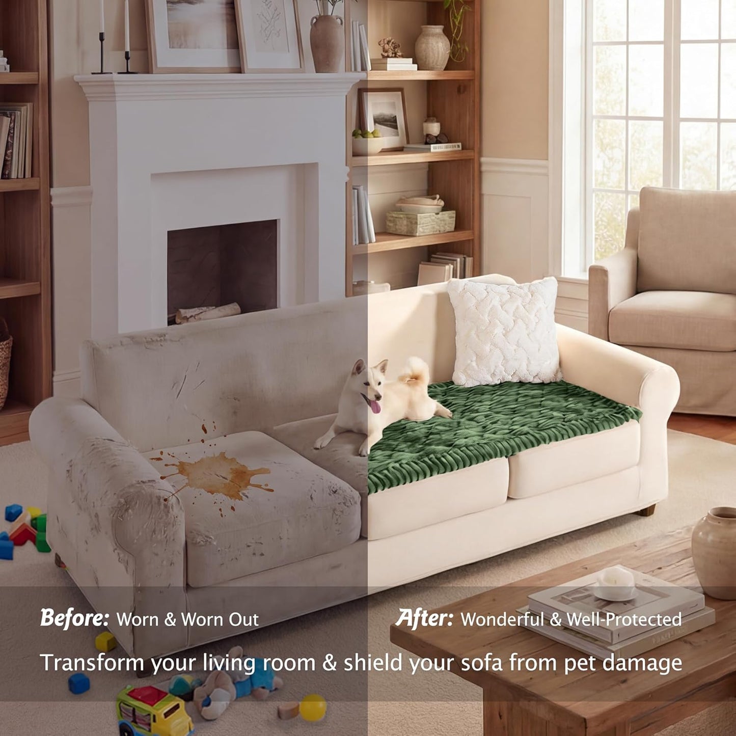 PuTian 100% Waterproof Fuzzy Couch Cover for Dogs Washable Non-Slip Furniture Cover Pet Friendly Dog Mat for Couches and Sofas White 27.6''x59'' 70cmx150cm
