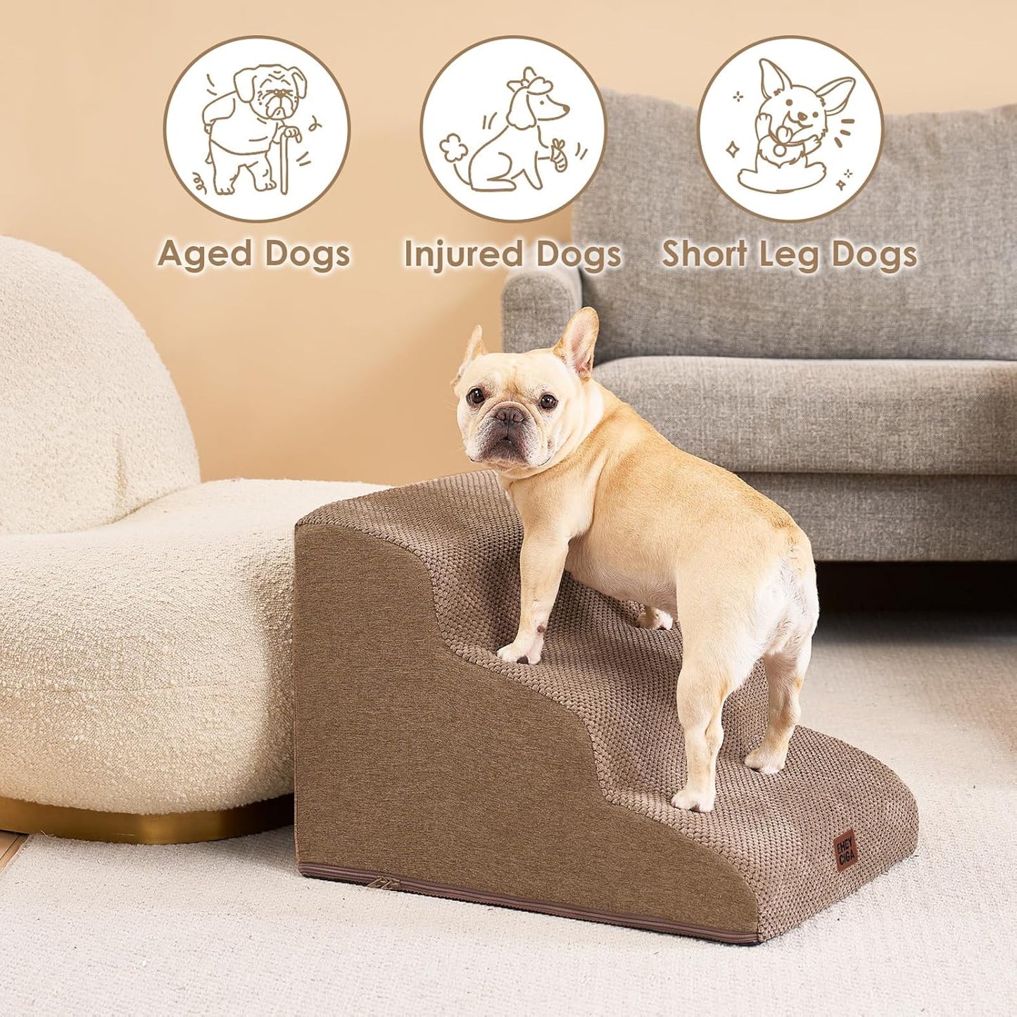 EHEYCIGA Curved Dog Stairs Ramp for High Beds 19.7" H, 4-Step Dog Steps for Small Dogs and Cats, Pet Stairs for High Bed Climbing, Non-Slip Balanced Pet Step Indoor, Grey