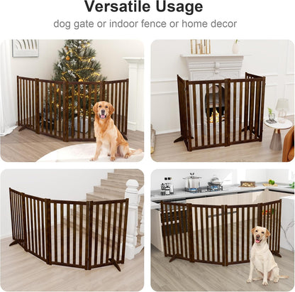 36" Height Extra Tall Freestanding Pet Gate, Solid Wood Folding Safety Fence Wooden Dog Gate with 2 PCs Support Feet Ideal for Stairs, Doorways, Halls, Kitchens, Heavy Duty Gates, 3 Panels, Oak