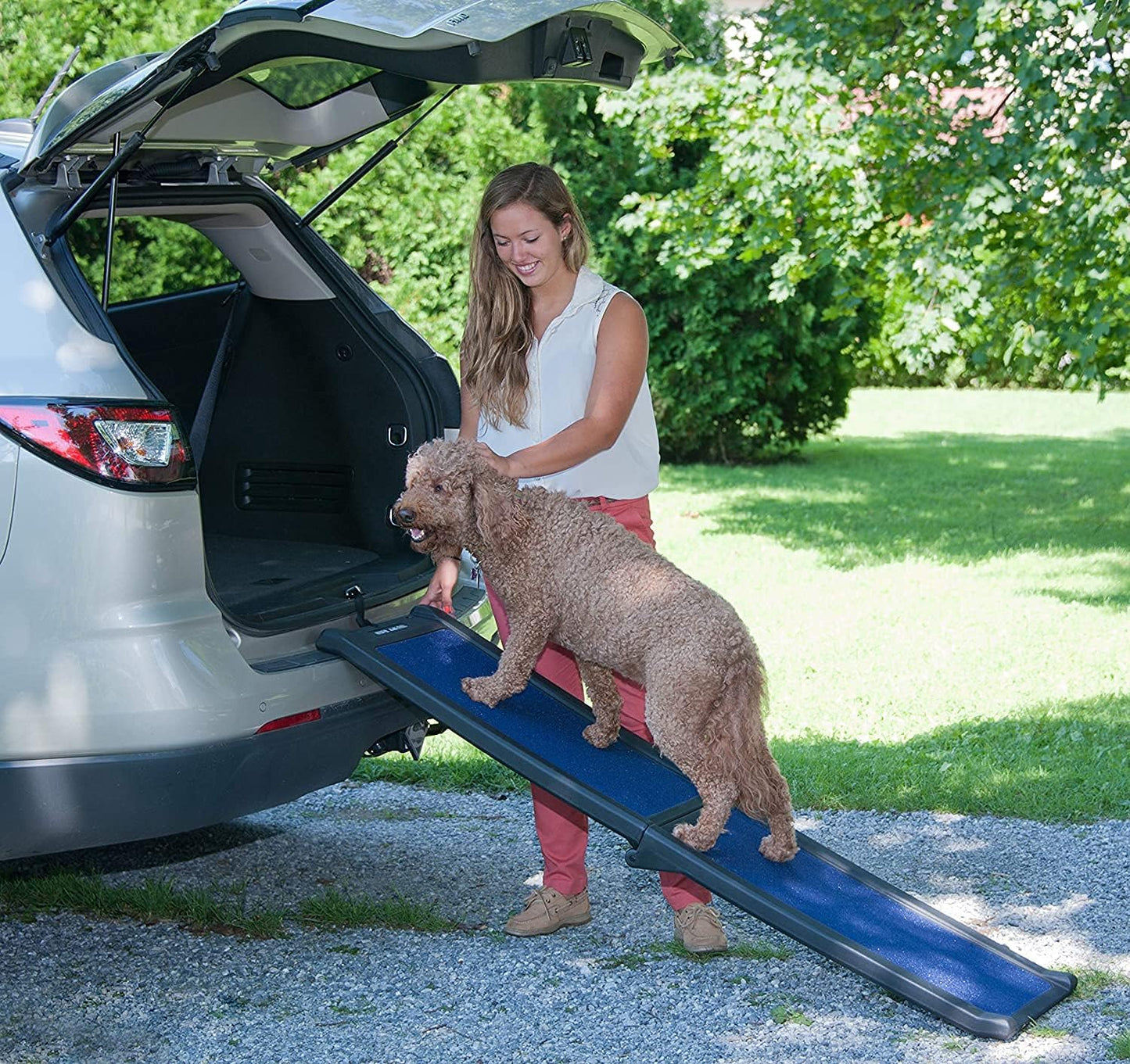 Pet Gear Travel Lite Ramps for Dogs and Cats, Compact Easy-Fold, Lightweight and Portable, Built-in Carry Handle, Supports 150lbs, Size 66" x 16", Green Trax- supertraX