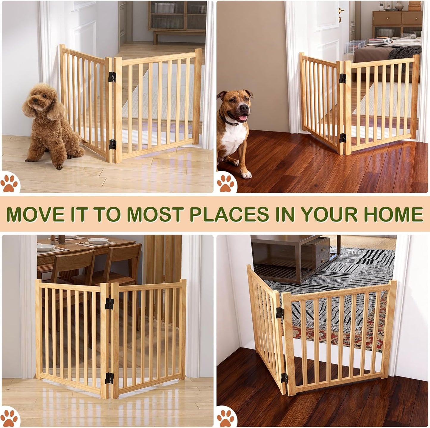 Wooden Freestanding Dog Gates,23" H Foldable Wood Pet Gate Indoor, No-Painted Puppy Gate for Doorways, Stairs, 23" Height-2 Panels