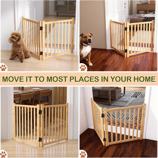 Wooden Freestanding Dog Gates,23" H Foldable Wood Pet Gate Indoor, No-Painted Puppy Gate for Doorways, Stairs, 23" Height-2 Panels