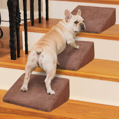 40D Dog Ramp for Stairs for Small & Senior Dogs and Cats – Non-Slip Stair Ramp for Dogs with Gentle Slope, Pet Ramp with Washable Cover & Self-Sticky Pads for Safe Climbing Easy Install(Grey, 3 Pack)