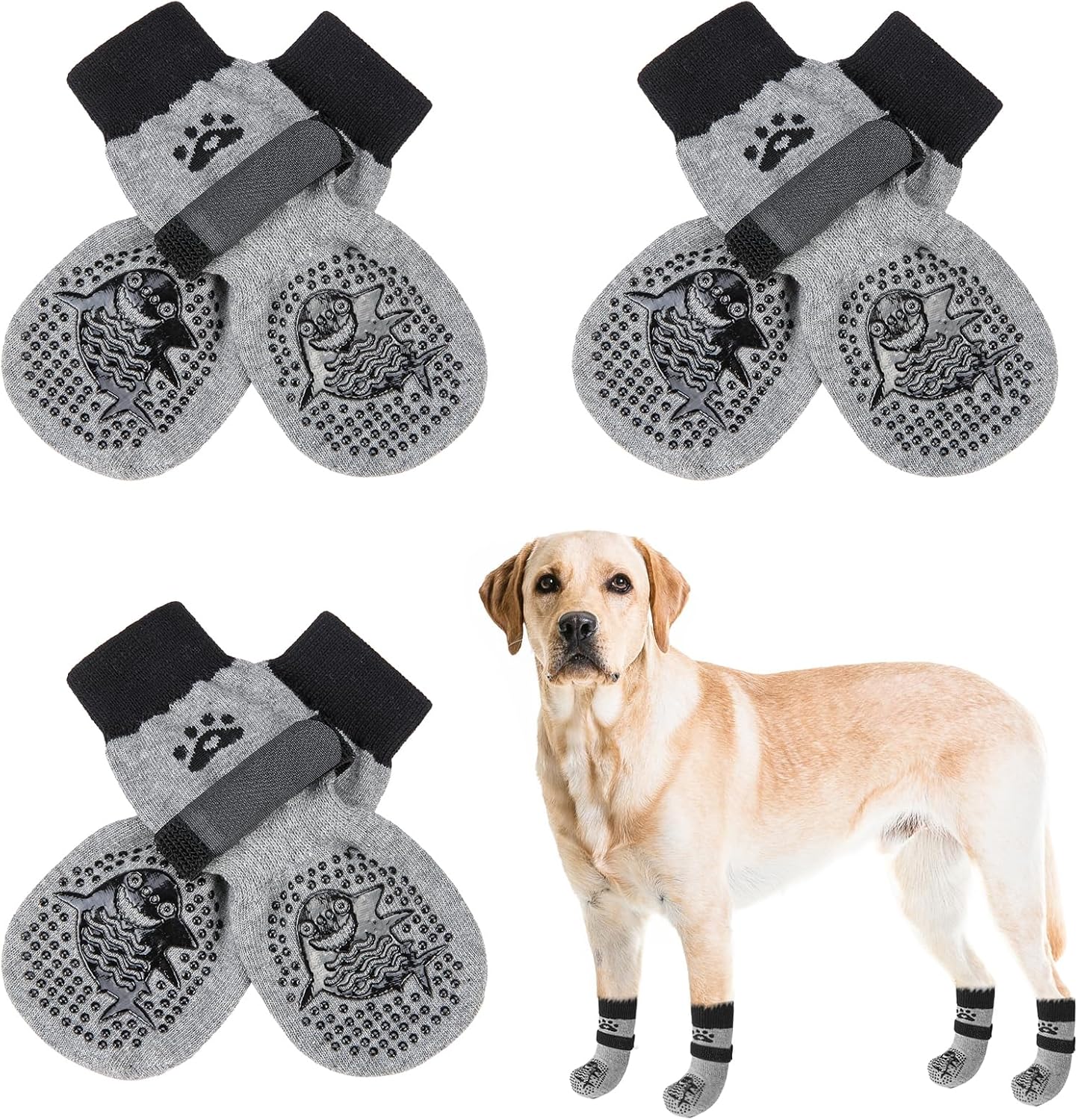 SCENEREAL 6Pcs Anti Slip Dog Socks to Prevent Licking Paws for Hot/Cold Pavement, Dog Grippy Socks for Hardwood Floors, Dog Shoes for Boots & Paw Protectors for Puppy Small Medium Large Senior Dogs