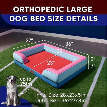 Comfort Expression Orthopedic Dog Bed for Extra Large Dogs 42x30 Inch, Waterproof Egg Crate Foam XL Pet Bed with Removable Bolsters, Dog Couch with Washable Cover & Non-Slip Bottom, Grey - Colors B